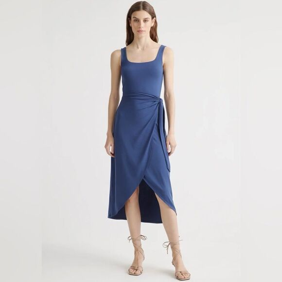 Quince Tencel Jersey Side Tie Dress in Navy - Picture 1 of 5